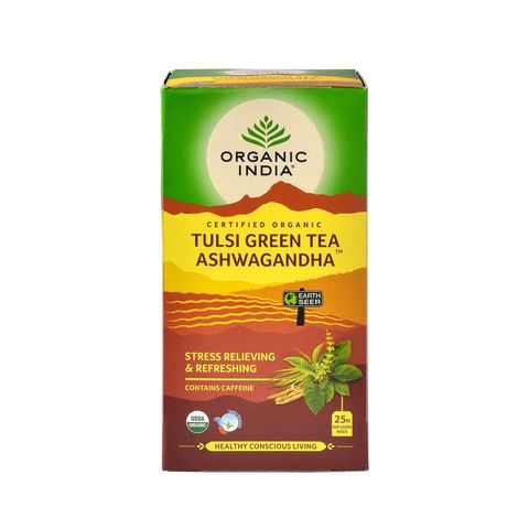 Organic India Tulsi Green Tea Ashvagandha Органичен чай Тулси ашваганда x25 броя филтърни торбички