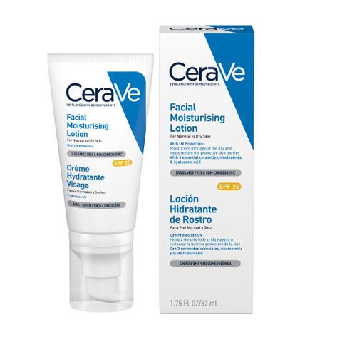 CeraVe Хидратиращ крем за лице за нормална и суха кожа SPF25 х52 мл