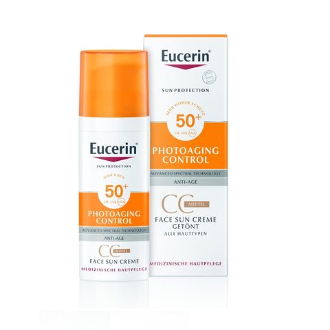 Eucerin CC Tinted Sun Face Оцветен Слънцезащитен СС крем за лице за чувствителна кожа тъмен нюанс SPF50+ x50 мл