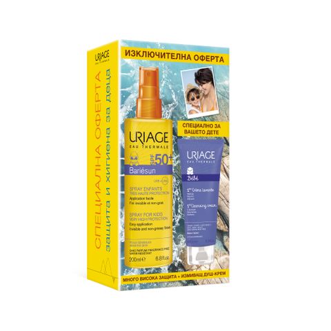 Uriage Промо Комплект Bariesun Слънцезащитен спрей за деца SPF50+ и Измиващ душ-крем гел за чувствителна кожа