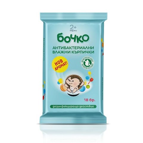Бочко Антибактериални мокри кърпи за деца х18 броя