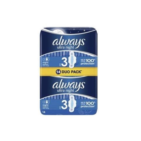 Always Ultra Night Duo Дамски нощни превръзки х14 броя