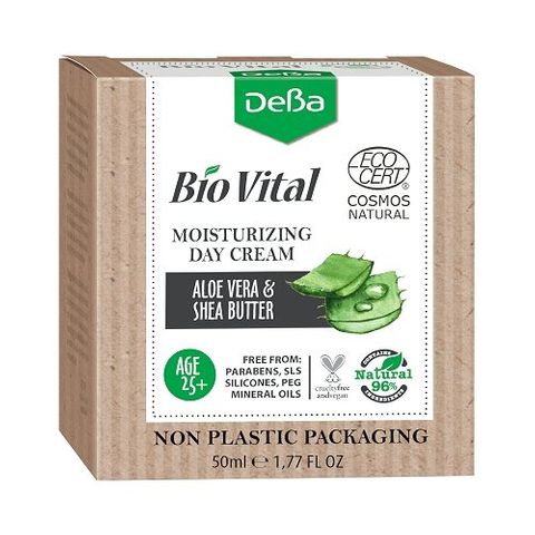 Deva BioVital Натурален овлажняващ дневен крем за лице с екстракт от алое вера и масло от ший 25+ х50 мл