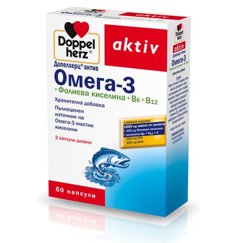Doppelherz Aktiv Омега-3 + Фолиева киселина + B6 + B12 x60 капсули