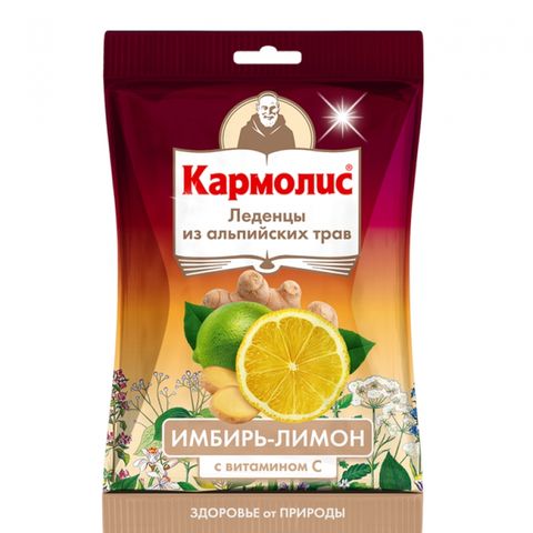 Кармолис билкови бонбони с вкус на джинджифил и лимон х75 грама