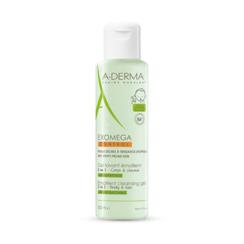 A-Derma Exomega Почистващ емолиентен бебешки гел за коса и тяло 2в1 x500 мл