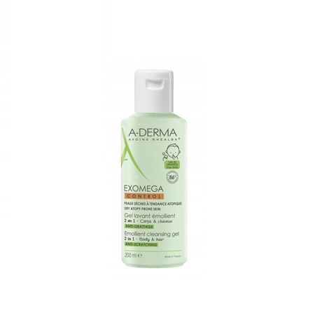 A-Derma Exomega Почистващ емолиентен бебешки гел за коса и тяло 2в1 x200 мл