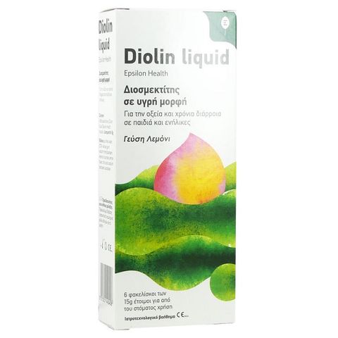 EPSILON HEALTH Diolin Liquid Диосмектит при остра и хронична диария с аромат на лимон 6 сашета х15 грама