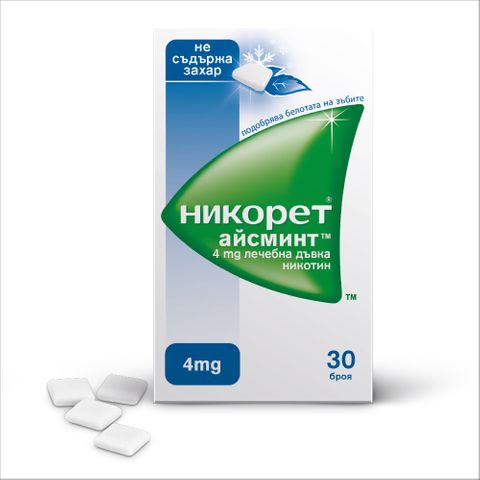 JOHNSON&JOHNSON Никорет Айсминт Дъвки за отказване на цигарите 4 мг х30 броя