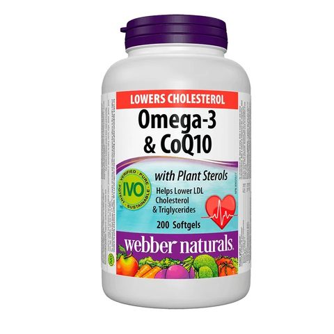 WEBBER NATURALS Lower Cholesterol Омега-3, фитостероли и коензим Q10, 200 капсули