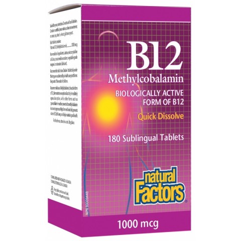 Natural Factors Витамин B12 (метилкобаламин) 1000 mcg x 180 сублингвални таблетки