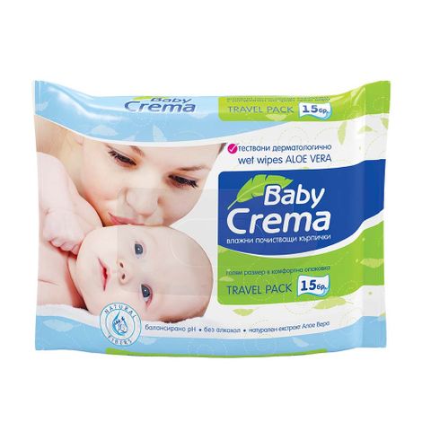 Baby Crema Бебешки мокри кърпички с екстракт от алое вера х15 броя