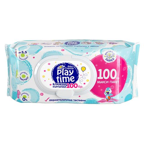 Baby Cream Play Time Бебешки мокри кърпички с екстракт от лайка х100 броя