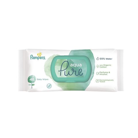 Pampers Aqua Pure Бебешки мокри кърпи с органичен памук и чиста вода х48 броя