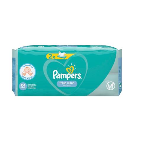 Pampers Fresh Clean Промо комплект Освежаващи мокри кърпички за бебета 2х52 броя