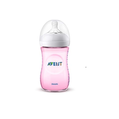 Avent Natural Бутилка за хранене с биберон Natural Slow с една дупка за деца над 1 месец x260 мл - розова
