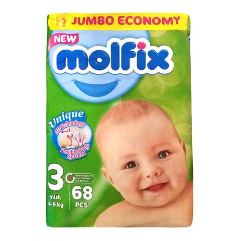 Molfix 3 Midi 3D Technology Jumbo economy Пелени за бебета и деца 4-9кг х68 броя