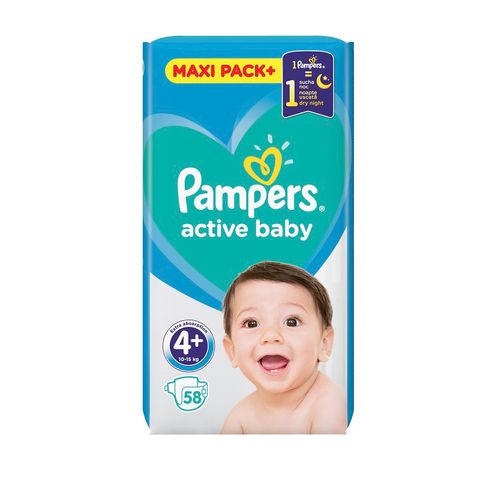 Pampers Active Baby 4+ Maxi Pack+ Пелени за деца от 10 до 15 килограма x54 броя