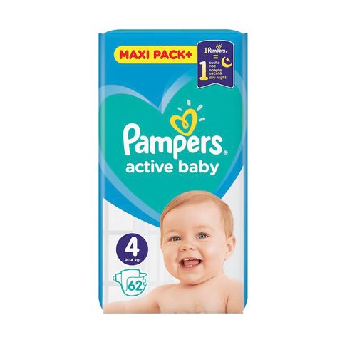 Pampers Active Baby 4 Maxi Pack+ Пелени за деца от 9 до 14 килограма x58 броя