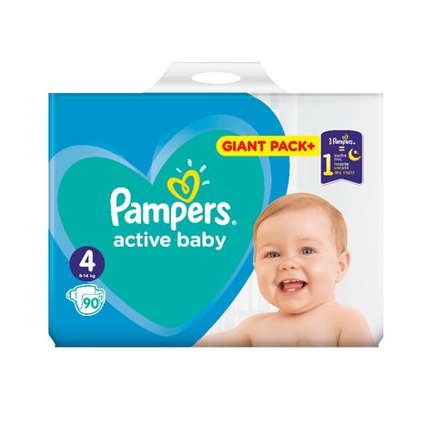 Pampers Active Baby Giant Pack 4 Maxi Пелени за деца от 9 до 14 килограма x90 броя