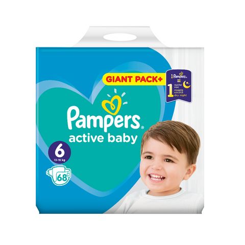 Pampers Active Baby Giant Pack 6 Maxi Junior Пелени за деца от 13 до 18 килограма x68 броя