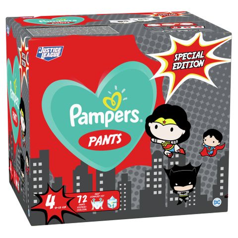 Pampers Pants Special Edition 4 Maxi Пелени-гащи ''Justice League'' за бебета от 9 до 15 килограма x72 броя