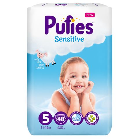 Pufies Sensitive 5 Junior Пелени за деца от 11 до 16 килограма x48 броя