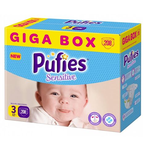 Pufies Sensitive Giga Box 3 Midi Пелени за деца от 4 до 9 килограма x208 броя