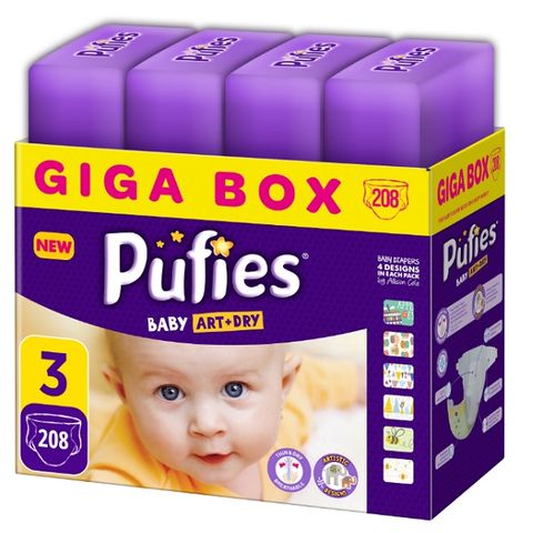 Pufies Art & Dry 3 Midi Giga Box Пелени за бебета от 4 до 9 килограма x208 броя