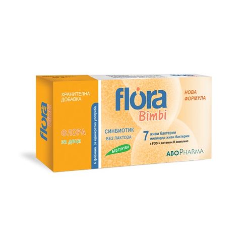 Abopharma Flora Bimbi Синбиотик за деца за поддържане на чревния баланс х6 флакона 