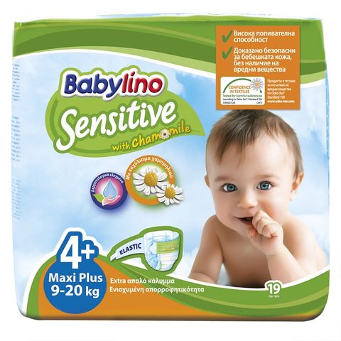 Babylino Sensitive 4+ Maxi Plus пелени за бебета 9-20 кг х19 броя