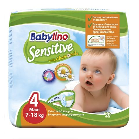 Babylino Sensitive 4 Maxi пелени за бебета 7-18 кг х20 броя